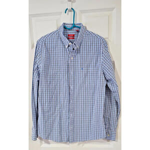 Izod-Men's  Shirt long sleeve butoon down  Size l slim fit Plaid Blue & White